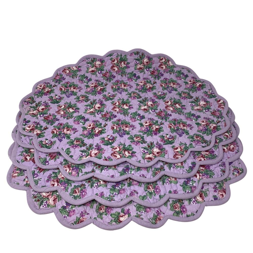 April Cornell Elizabeths Garden Lavender Floral Set of 4 Placemats Scalloped